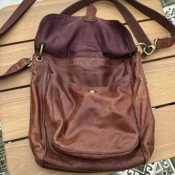 Fossil Women large chocolate Brown Leather Crossbody Bag removed shoulder strap - Picture 5 of 11